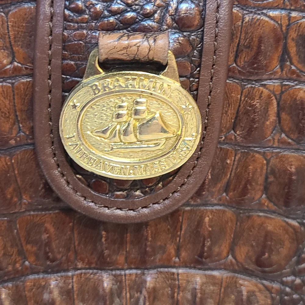 Brahmin Rich Brown Crocodile-Embossed Satchel